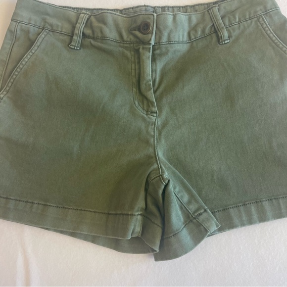 Olive Green Minimalist Micro Shorts Size 6 Summer Capsule Cotton Utility - Picture 2 of 10